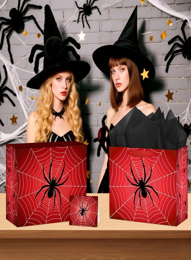 Abilat Large Spider Gift Bag with Tissue Paper and Greeting Card Red Spider Web Birthday Party Favor Wrapping Bag for Boys Men Birthday Supplies Halloween Party Decorations - Image 4